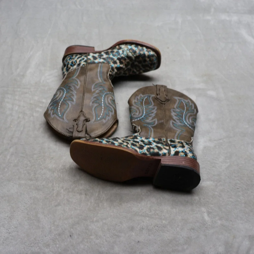 Roper Kids 12 Western Boots Brown Glitter Animal Print Cowgirl 09-018-1901-2562